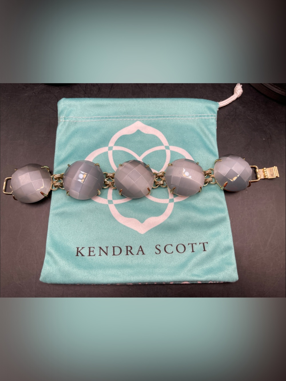 Kendra Scott Cassie Slate Gray Cat’s Eye Bracelet 14k Gold-plated Brass W/Dusty